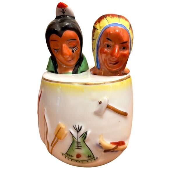 Vintage Royal Native American Nodders 3pc Salt & Pepper Shaker HandPainted Japan